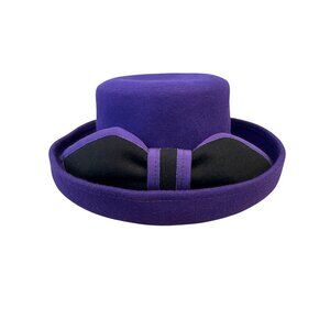 Vtg Purple Wool Bowler Hat Black Ribbon Made USA Compagne International Express